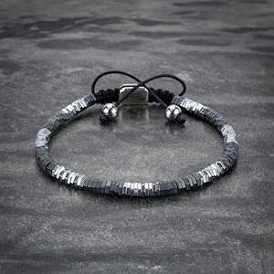 Herenarmband zwart-wit zeshoek kralenarmband, herensieraden, armband voor mannen en vrouwen, hematietarmband, V-dagcadeaus voor hem