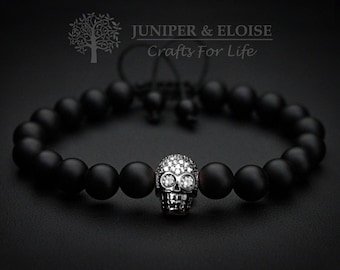 Skull Bracelet, Men's Bracelet, Zircon Skull, Skull Charm, Skull Bracelet, Matte Black Armband, Wholesale Available Gifts For Him