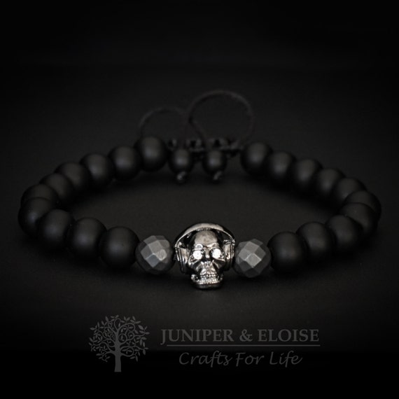 Mens//Ladies Gemstone Skull Agate Hematite Friendship Surfer Style Metal Skull