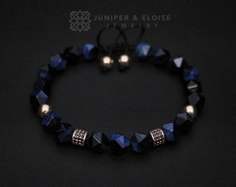 Mens Blue Cat's Eye Bracelet, Jewelry For Men and Women, Hand Cut Beaded Bracelet, Náramok, ブレスレット, Armband Gifts For Him