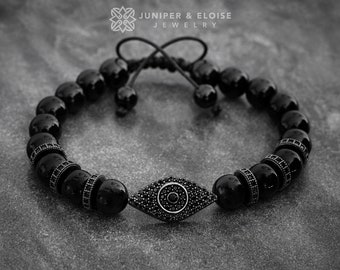 Mens Evil Eye Bracelet 925 Silver Jewelry For Men and Women, Pumped eye, Vogue Fashion, Beaded Bracelet Gifts For Him