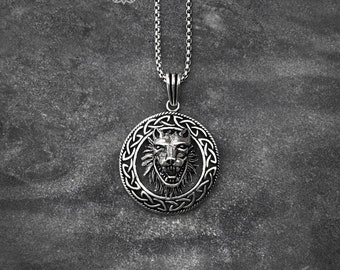 Mens Wolf pendant necklace, Mens Wolf Amulet, 925 Silver Wolf pendant necklace for Men Gifts For Him