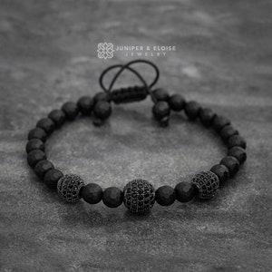 Men&#39;s Bracelet, Mens Jewelry, Matte Beaded Bracelet, Onyx Bracelet, Gunmetal Spacer Beads, ブレスレット , Armband