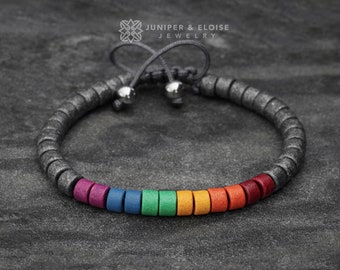 Rainbow colors Bracelet, LGBT Bracelet, Pride, LGBT Bracelet, Armband, Lgbt Flag, Ceramic Beaded Bracelet, raw stoneGifts For Him
