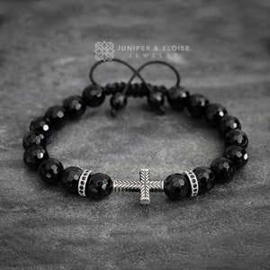 Mens Black Beaded Cross Bracelet Womens Jewelry Bracelet Gift, Jewelry For Men and Women,