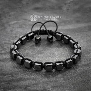 Mens Bracelet, Cube beaded bracelet, Womens Jewelry, Bracelet For Men and Women, Hematite Bracelet, V Day Gifts For Him