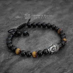 Onyx Beaded Buddha Bracelet, Wrist Mala, Yoga Zen Jewelry, Bracelet for Buddhist Yoga Zen Jewelry, Om Shanti Gifts For Her