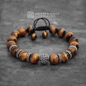 Mens Tigers eye Bracelet, Womens Jewelry, Black Zircon Bracelet, Luxury Gear Gifts For Him