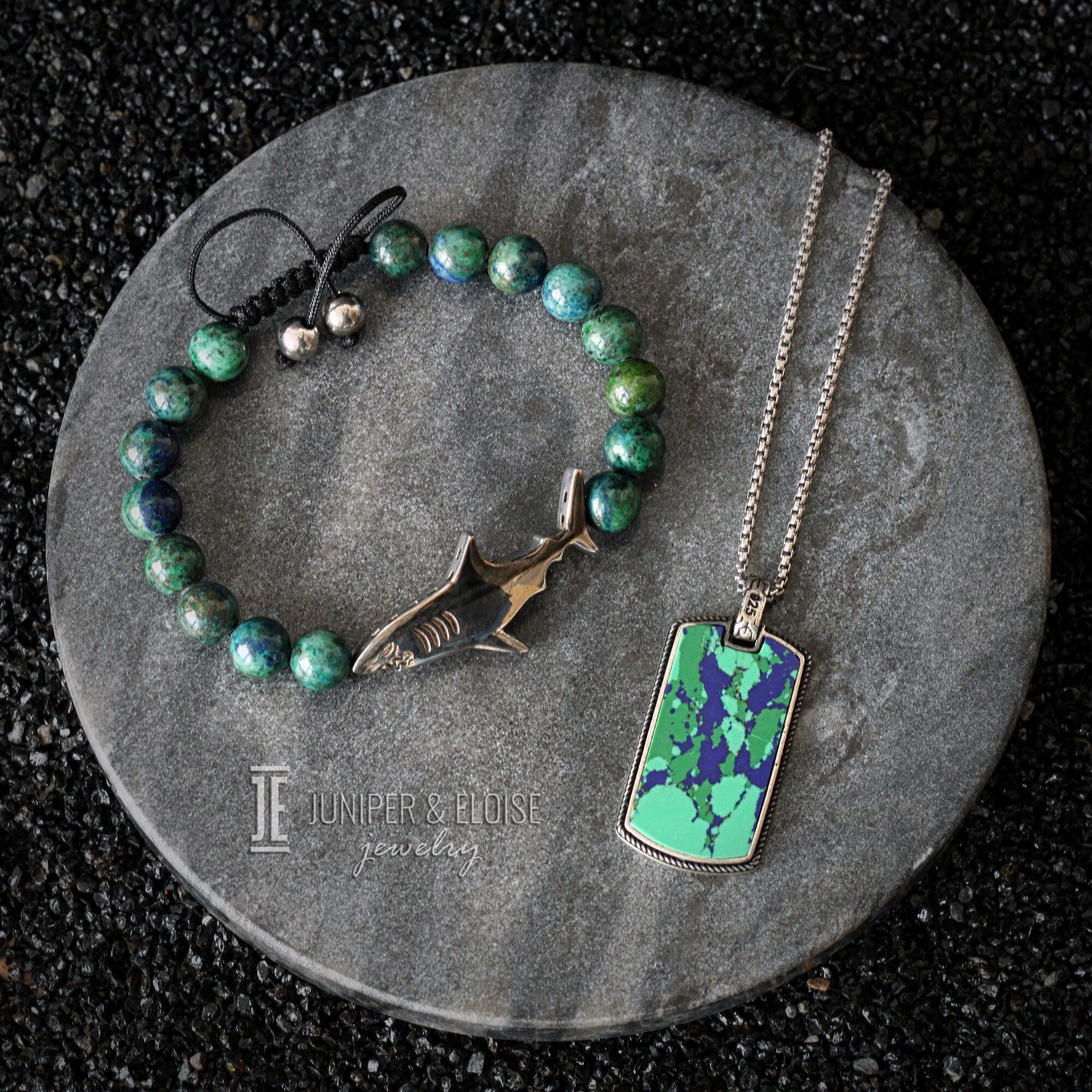 Mens Necklace and Bracelet Set Azurite Jewelry Mens Shark Etsy