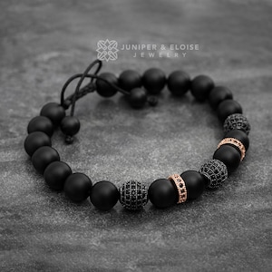 Mens Bracelet Gift For Him, Mens Matte Jewelry, Black Bracelet, Armband, Zircon Bracelet, Disco Ball Bracelet, Luxury Gear Gifts For Him