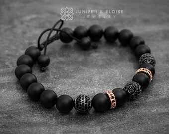 Mens Bracelet Gift For Him, Mens Matte Jewelry, Black Bracelet, Armband, Zircon Bracelet, Disco Ball Bracelet, Luxury Gear Gifts For Him