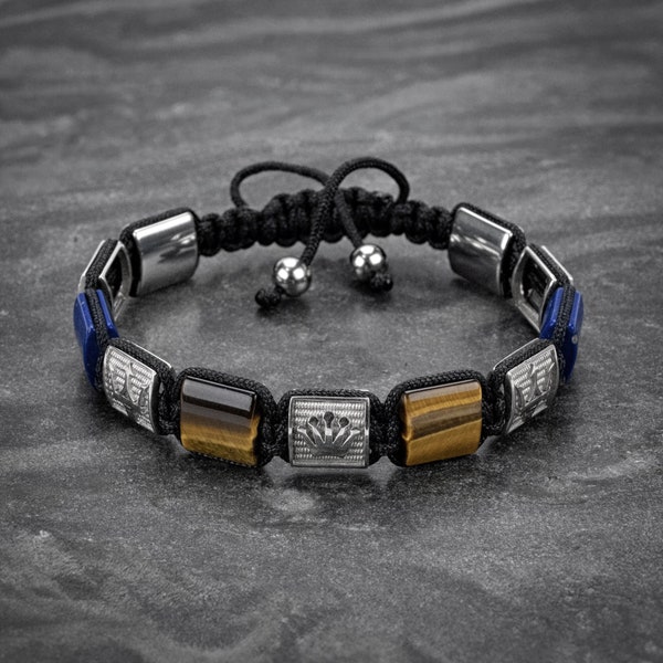 Pulsera de cuentas planas de lapislázuli y ojo de tigre para hombre, joyería de circón para hombre.