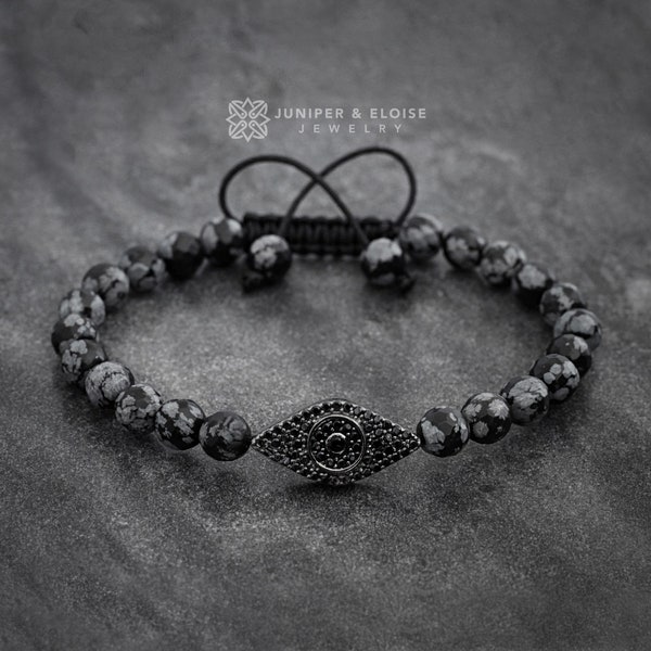 Evil Eye Bracelet, Mens Bracelet, 925 Silver Jewelry For Men and Women, Black Pumped eye, Beaded Bracelet Gifts For Him