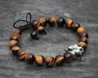 Herren Armband Tigerauge Armband, 925 SilberTiger, Tigerauge Armband, Schmuck für Männer, Frauen Rohstein Geschenke für Ihn