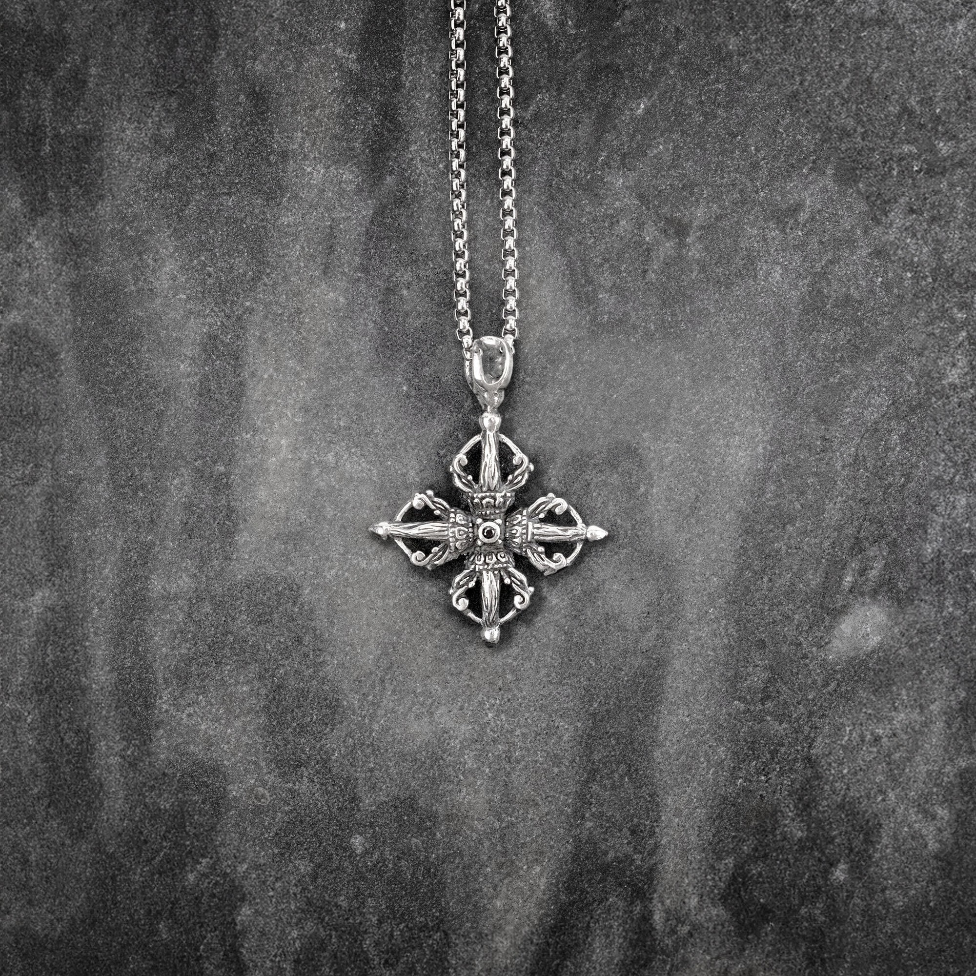 I07 Ciondolo Vajra Strumento Rituale Buddista In Argento Sterling 925 I07 Ciondolo Vajra Strumento Rituale Buddista In Argento Sterling 925