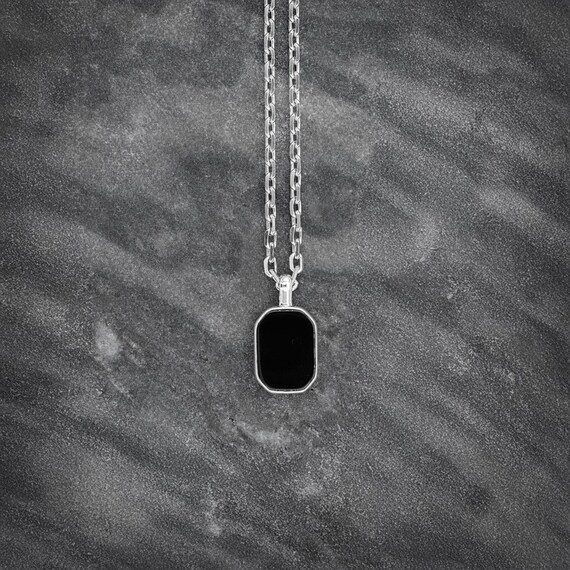 Collier pendentif homme en onyx noir pour homme, collier pendentif