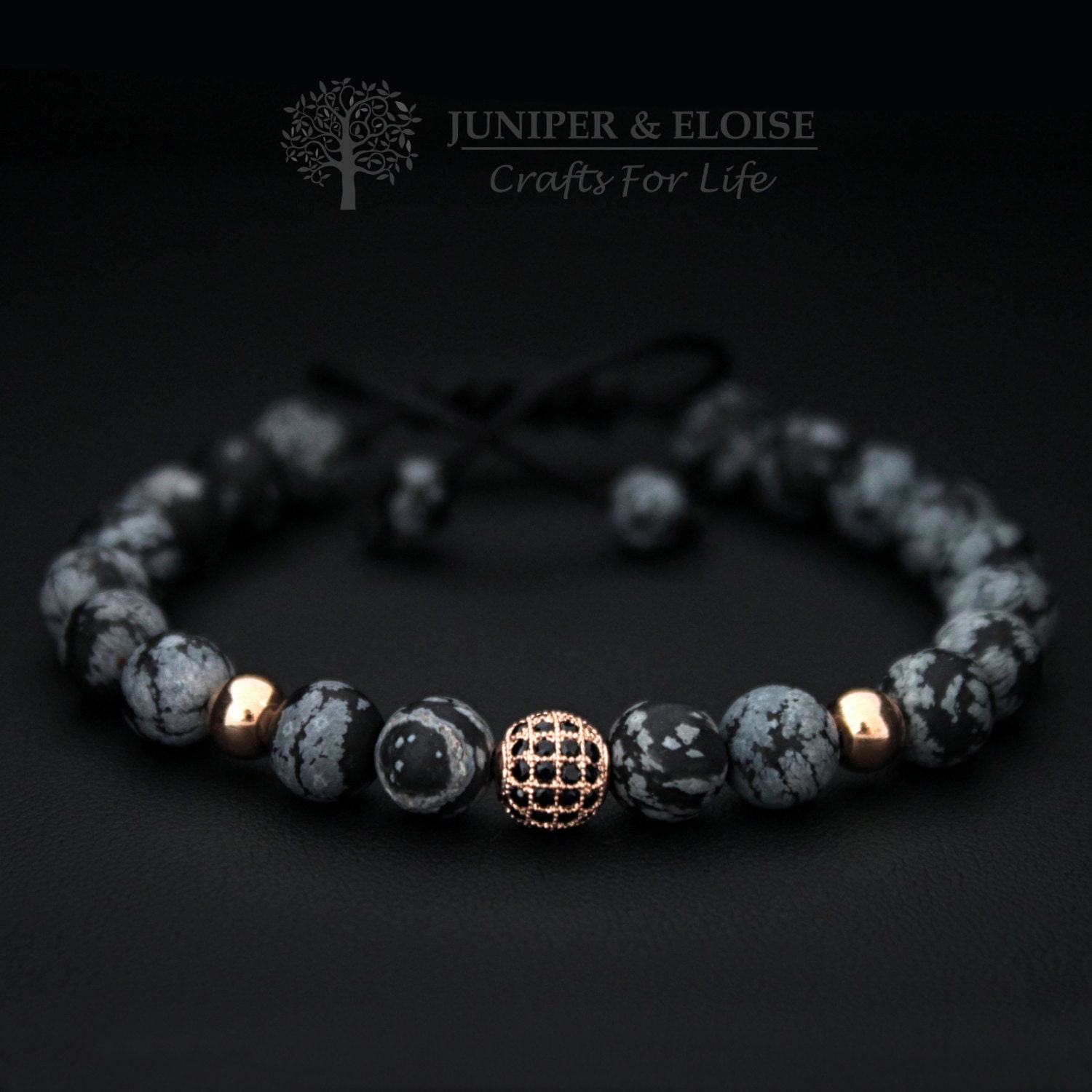 Bracelet For Men 8 mm Matte Obsidian Stone Rose Gold Color | Etsy
