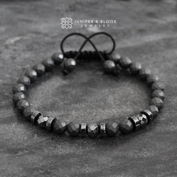 Matte Gray Hematite Beaded Bracelet Raw Stone, Women's Jewelry