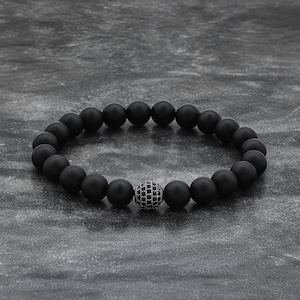 Top Christmas GiftsMatte Black Onyx Beaded Bracelet, Boyfriend Gift Mens Bracelet, Elastic Bracelet Gifts For Him