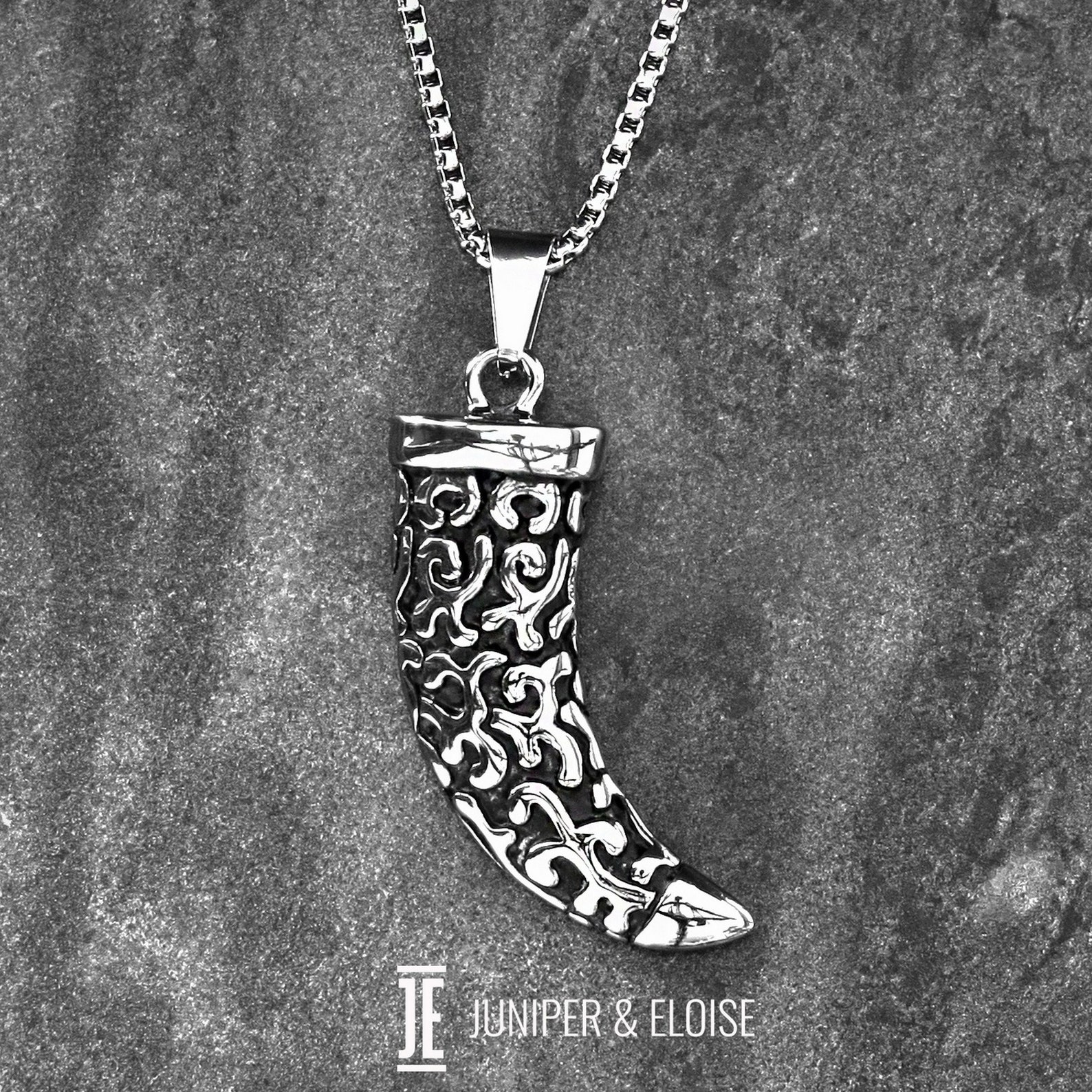 Mens Steel Horn Pendant Necklace for Men Steel Jewelry Mens Etsy