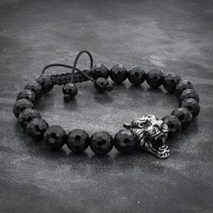 Top Christmas GiftsTiger Bracelet, Mens Black Bracelet, 925 Silver Tiger, Jewelry For Men, Women, raw stone Gifts For Him