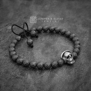 Skull Bracelet, Masculin Matte Bracelet, 925 Silver DJ Skull , Karkötő, Pulseira, Wholesale Available, raw stone