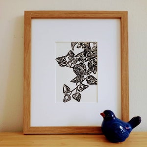Ivy original handmade 5x7 linocut print, unframed, black ink on cream cardstock. Gallery wall art, plant art, ivy print, handcarved, 5x7 art