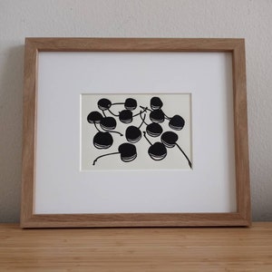 Cherries original 5x7 handmade linocut print, unframed. Kitchen art, kitchen print, linocut print, linocut art, cherries art, cherry art