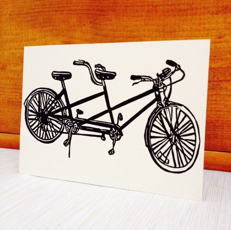 Tandem Bicycle handmade linocut print 5x7 unframed | Etsy