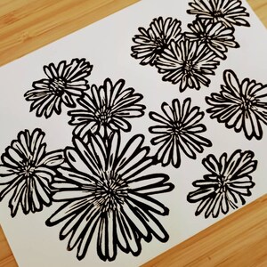 Daisies original handmade 5x7 linocut print, unframed, black ink on cream cardstock. 5x7 art, gallery wall art, daisies art, flower art, 5x7 image 4