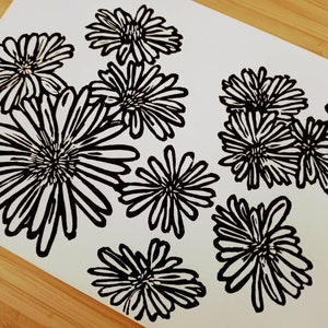 Daisies original handmade 5x7 linocut print, unframed, black ink on cream cardstock. 5x7 art, gallery wall art, daisies art, flower art, 5x7 image 5