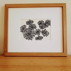 Daisies original handmade 5x7 linocut print, unframed, black ink on cream cardstock. 5x7 art, gallery wall art, daisies art, flower art, 5x7 image 7