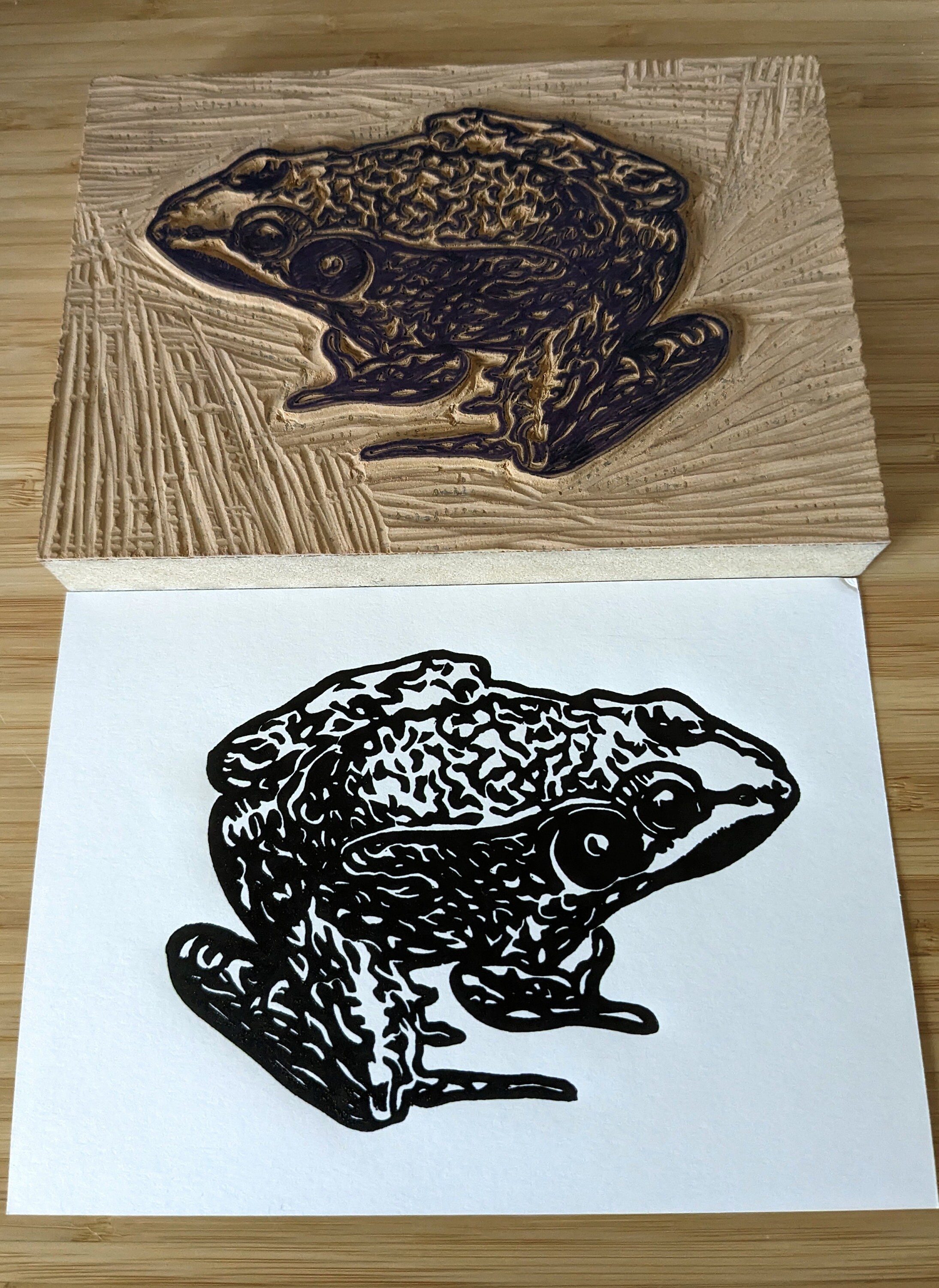 Frog Original Handmade 5x7 Linocut Print, Black Ink on Cream Cardstock ...