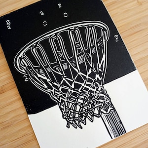 Basketball Hoop original 5x7 linocut print, unframed, black in on on cream cardstock. Basketball art, basketball print, sports art, 5x7 art image 6