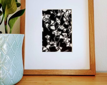 Ginkgo Leaves original 5x7 handmade linocut print, unframed, black ink on cream cardstock. Home decor, wall art, wedding gift, botanical art