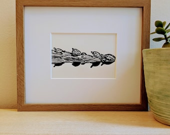 Turtles on a Log original handmade 5x7 linocut print, black ink on cream cardstock, unframed