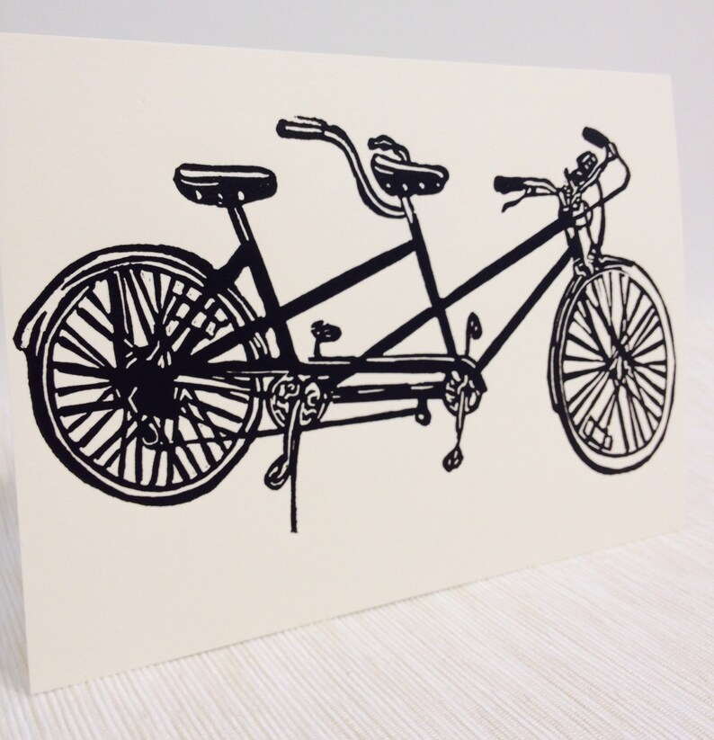 Tandem Bicycle handmade linocut print 5x7 unframed | Etsy