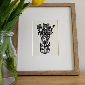 Tulips original 5x7 handcarved and handprinted unframed linocut print, on cream cardstock Flower art, tulip art, gallery wall art. image 7