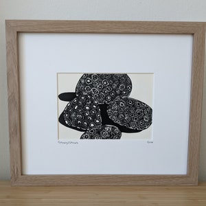 Petoskey Stones original handmade 5x7 linocut print, unframed, black ink on cream cardstock.  Home decor, Michigan art, made in Michigan.