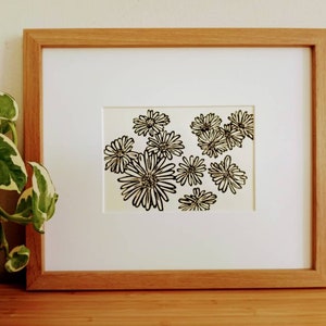 Daisies original handmade 5x7 linocut print, unframed, black ink on cream cardstock. 5x7 art, gallery wall art, daisies art, flower art, 5x7 image 6