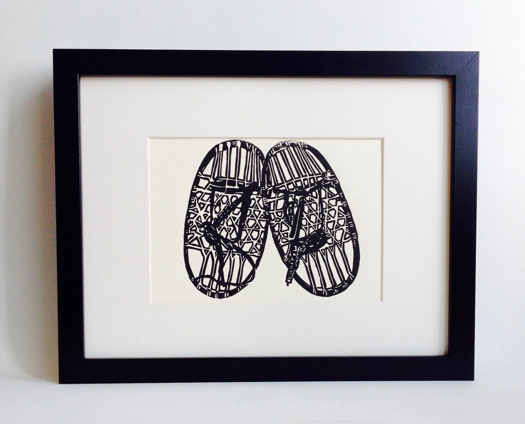 Snowshoes Original 5x7 Handmade Linocut Print Unframed soft Etsy UK
