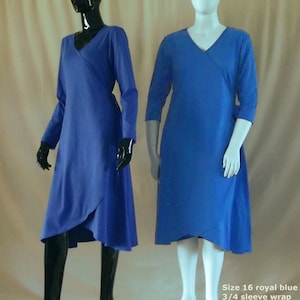 Australian made 3/4 and long sleeve cotton wrap dress in royal blue