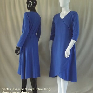 Australian made plus size 3/4 and long sleeve cotton wrap dress in royal blue