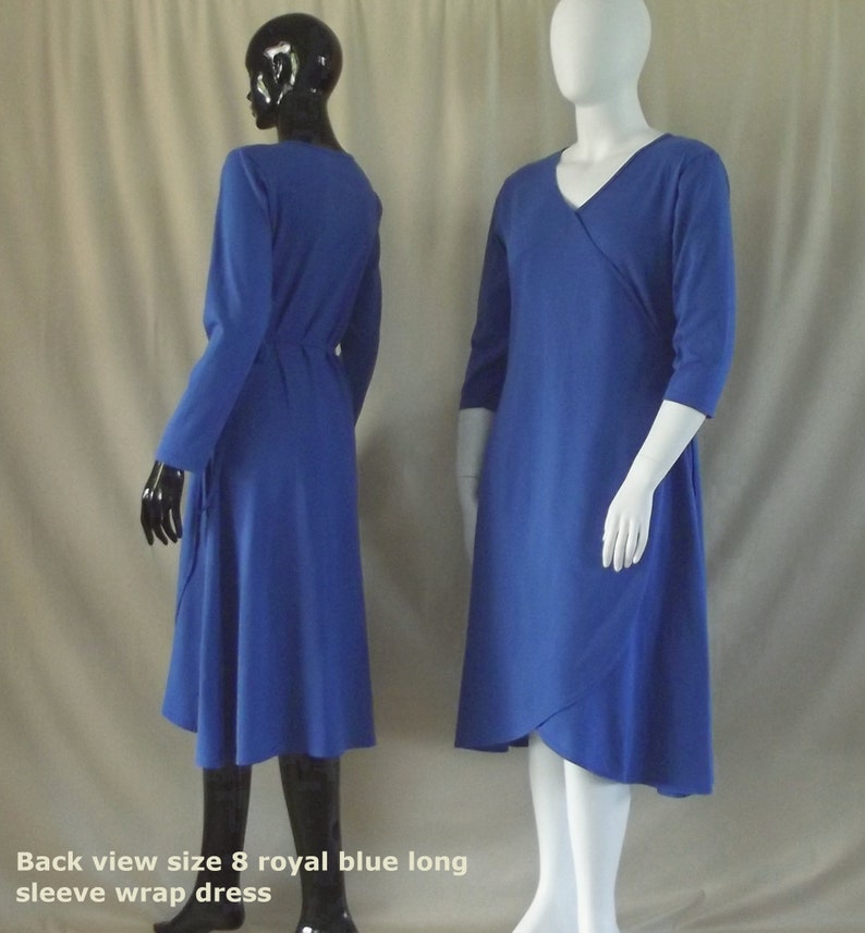 Australian made plus size 3/4 and long sleeve cotton wrap dress in royal blue