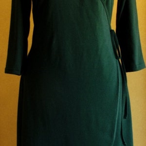 Australian made 3/4 sleeve cotton wrap dress in bottle green