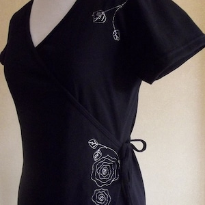 Very flattering cotton jersey wrap dress with freestyle machine embroidery