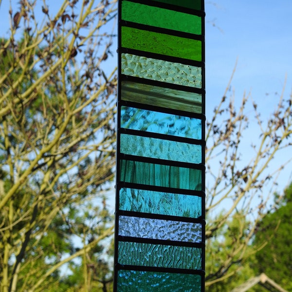 Stained Glass Hanging Panel 'Air & Water',Garden Sun Catcher,Quality Mixed Textured Glass,15" High,Leaded Light,14 Elemental Shades