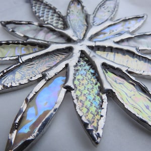 Christmas Decoration, 'Snowflake' Mixed Clear Iridised Glass, Silver Patina, Window, Wall Art, Stocking Filler, Small Gift