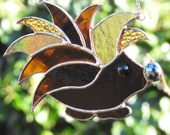 Stained Glass Sun Catcher 'Hedgehog' Suncatcher,Home Decor, Birthday Gift, OOAK,Woodland,Wildlife,Hedgepig, Glass Art