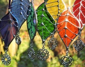 Stained Glass Leaf Sun Catchers Set of 7 39 Seven Chakra Rainbow Set 39 .Jewel Colours, Birthday or Christmas Gift,Home Decor,Woodland